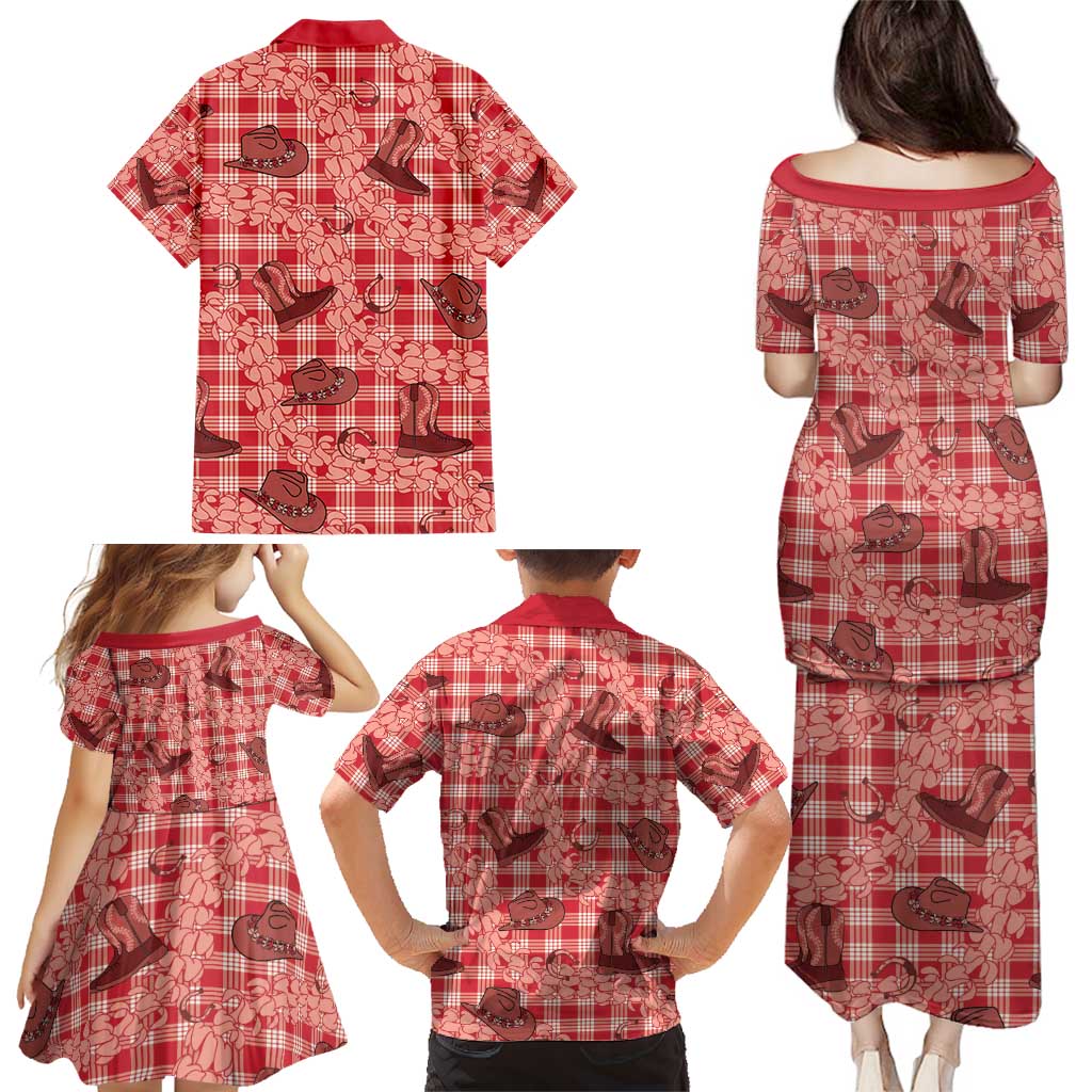 Red Palaka Hawaii Cowboy Family Matching Puletasi and Hawaiian Shirt Puakenikeni Lei Paniolo Papale Seamless Vibes LT14 - Polynesian Pride