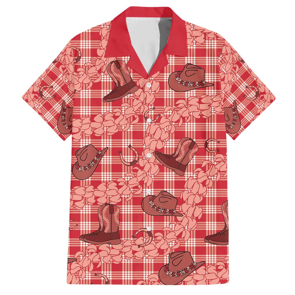 Red Palaka Hawaii Cowboy Family Matching Puletasi and Hawaiian Shirt Puakenikeni Lei Paniolo Papale Seamless Vibes LT14 Dad's Shirt - Short Sleeve Red - Polynesian Pride