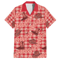 Red Palaka Hawaii Cowboy Family Matching Puletasi and Hawaiian Shirt Puakenikeni Lei Paniolo Papale Seamless Vibes LT14 Dad's Shirt - Short Sleeve Red - Polynesian Pride