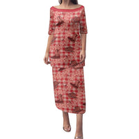 Red Palaka Hawaii Cowboy Family Matching Puletasi and Hawaiian Shirt Puakenikeni Lei Paniolo Papale Seamless Vibes LT14 Mom's Dress Red - Polynesian Pride