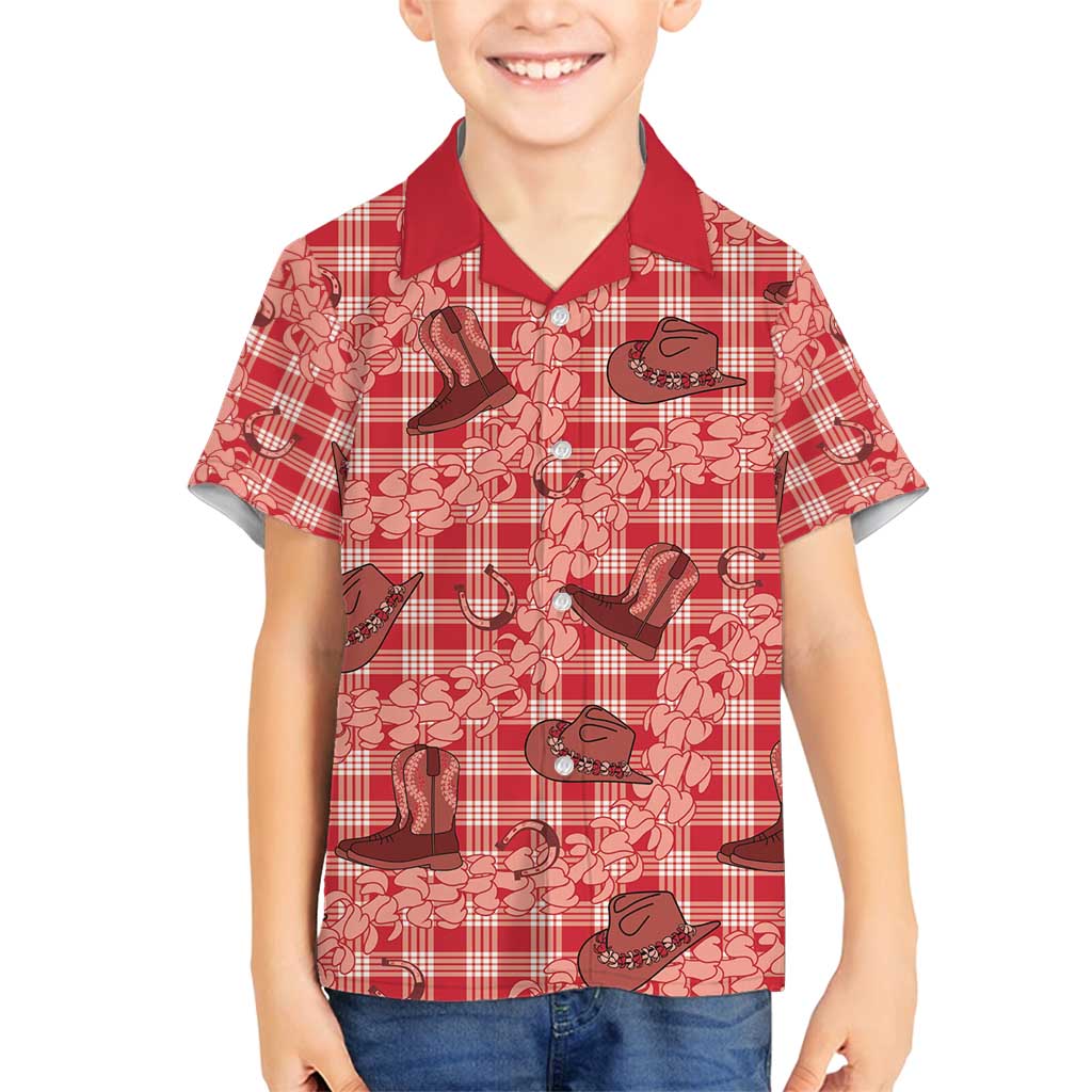 Red Palaka Hawaii Cowboy Family Matching Puletasi and Hawaiian Shirt Puakenikeni Lei Paniolo Papale Seamless Vibes LT14 Son's Shirt Red - Polynesian Pride