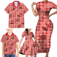 Red Palaka Hawaii Cowboy Family Matching Short Sleeve Bodycon Dress and Hawaiian Shirt Puakenikeni Lei Paniolo Papale Seamless Vibes LT14 - Polynesian Pride
