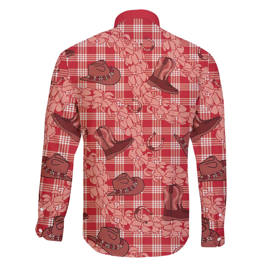 Red Palaka Hawaii Cowboy Family Matching Short Sleeve Bodycon Dress and Hawaiian Shirt Puakenikeni Lei Paniolo Papale Seamless Vibes LT14 - Polynesian Pride