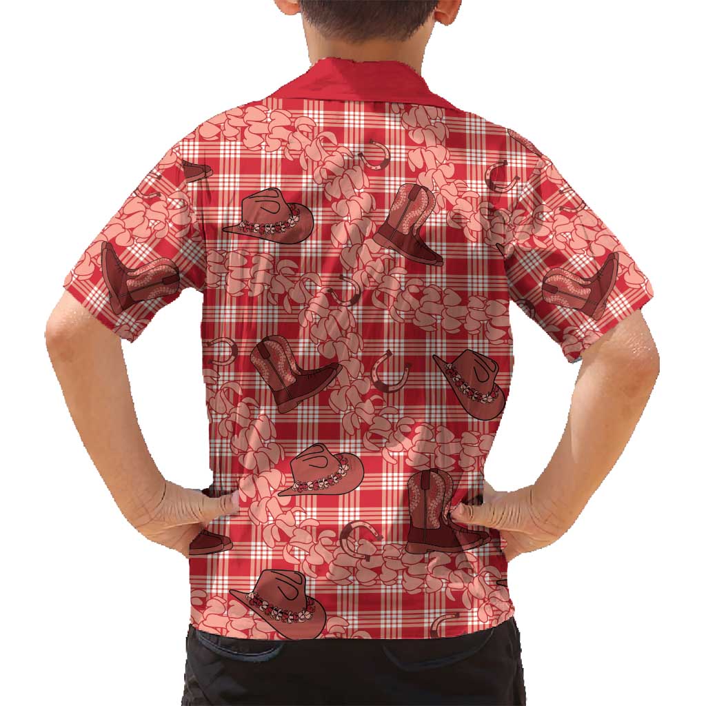 Red Palaka Hawaii Cowboy Family Matching Summer Maxi Dress and Hawaiian Shirt Puakenikeni Lei Paniolo Papale Seamless Vibes LT14 - Polynesian Pride