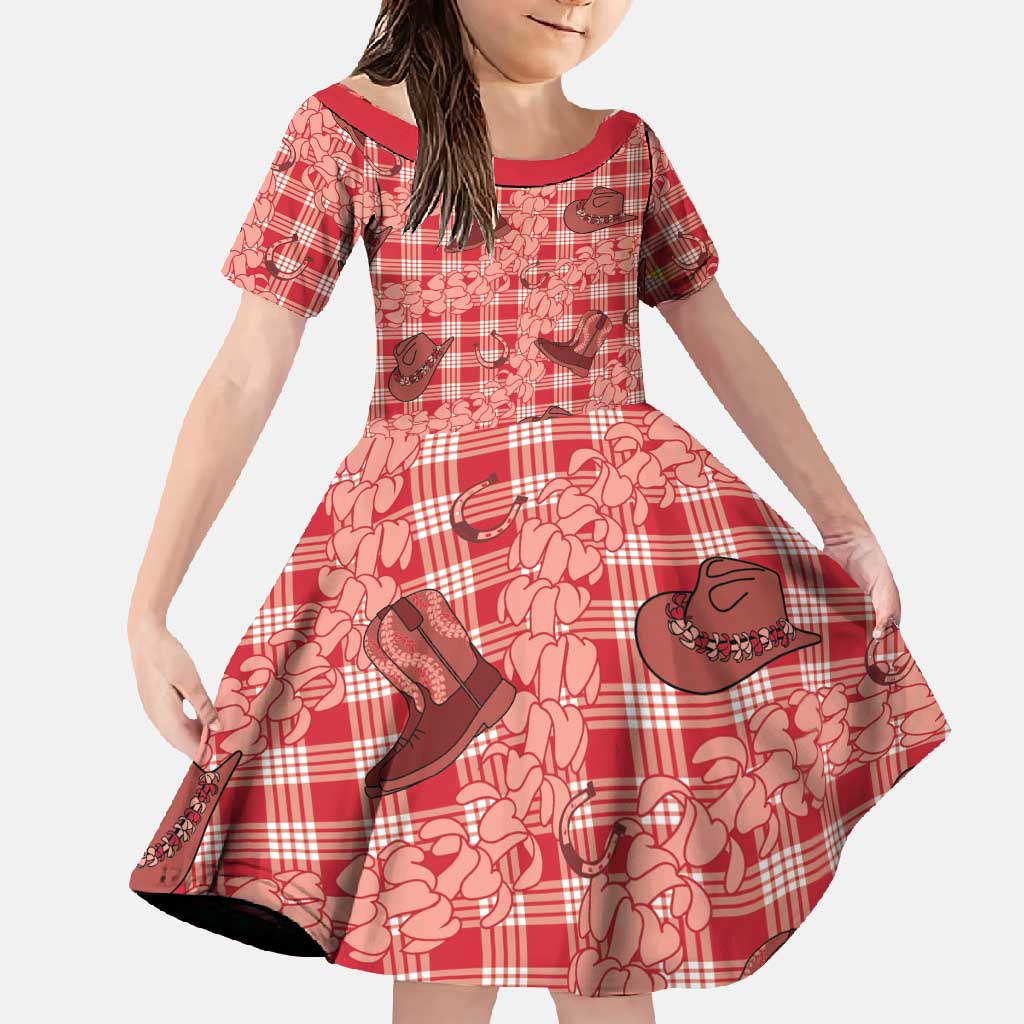 Red Palaka Hawaii Cowboy Family Matching Tank Maxi Dress and Hawaiian Shirt Puakenikeni Lei Paniolo Papale Seamless Vibes LT14 Daughter's Dress Red - Polynesian Pride