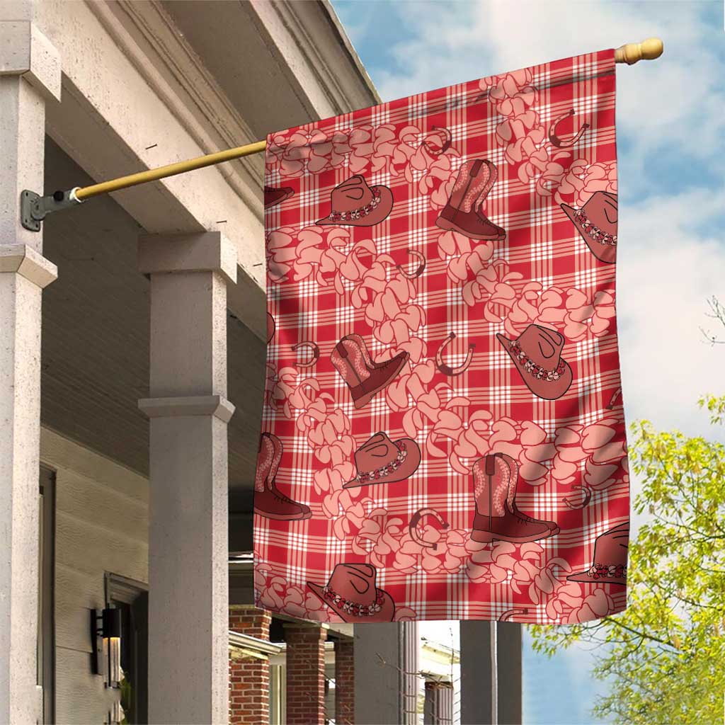 Red Palaka Hawaii Cowboy Garden Flag Puakenikeni Lei Paniolo Papale Seamless Vibes - Polynesian Pride