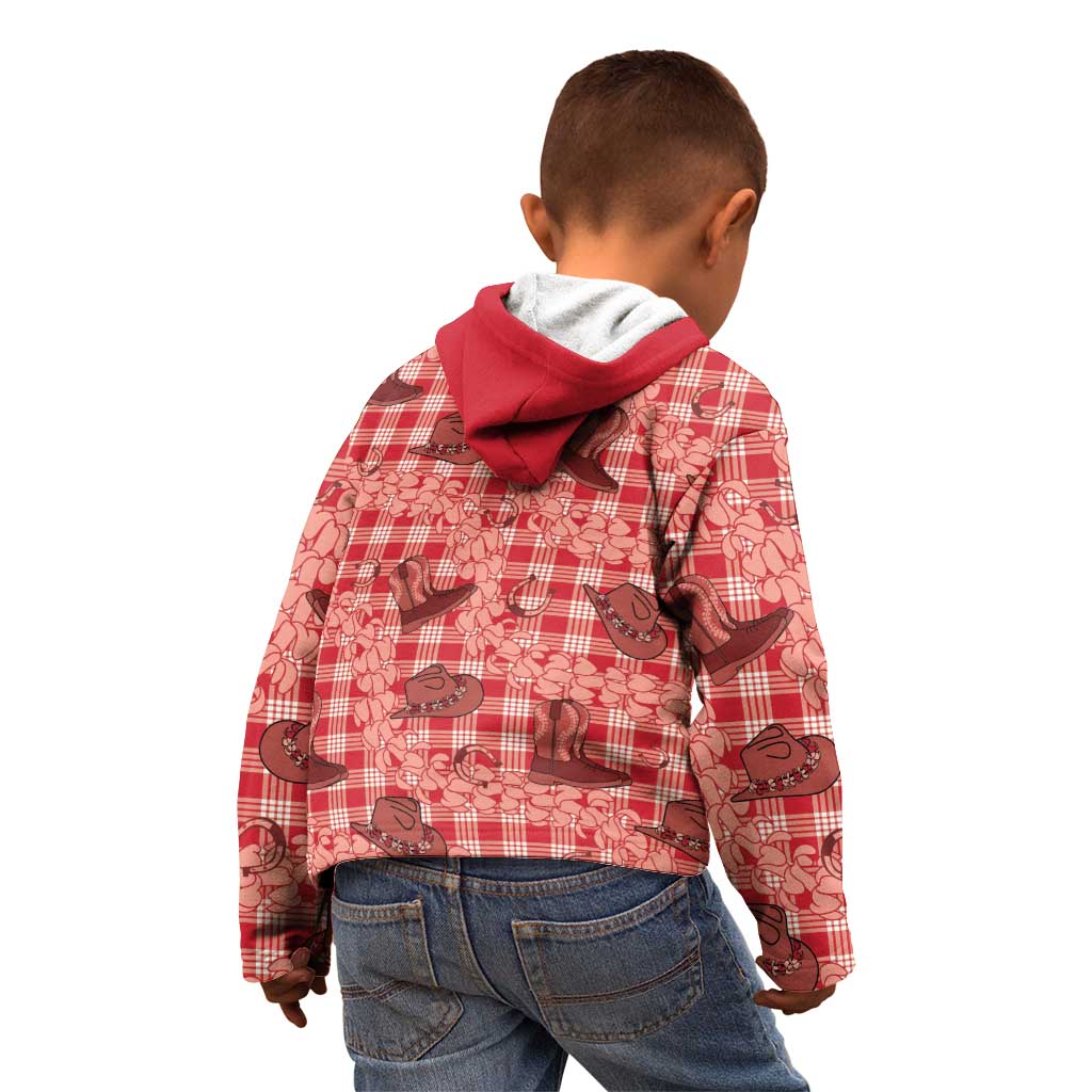 Red Palaka Hawaii Cowboy Kid Hoodie Puakenikeni Lei Paniolo Papale Seamless Vibes - Polynesian Pride