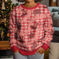 Red Palaka Hawaii Cowboy Kid Ugly Christmas Sweater Puakenikeni Lei Paniolo Papale Seamless Vibes - Polynesian Pride