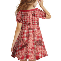 Red Palaka Hawaii Cowboy Kid Short Sleeve Dress Puakenikeni Lei Paniolo Papale Seamless Vibes - Polynesian Pride