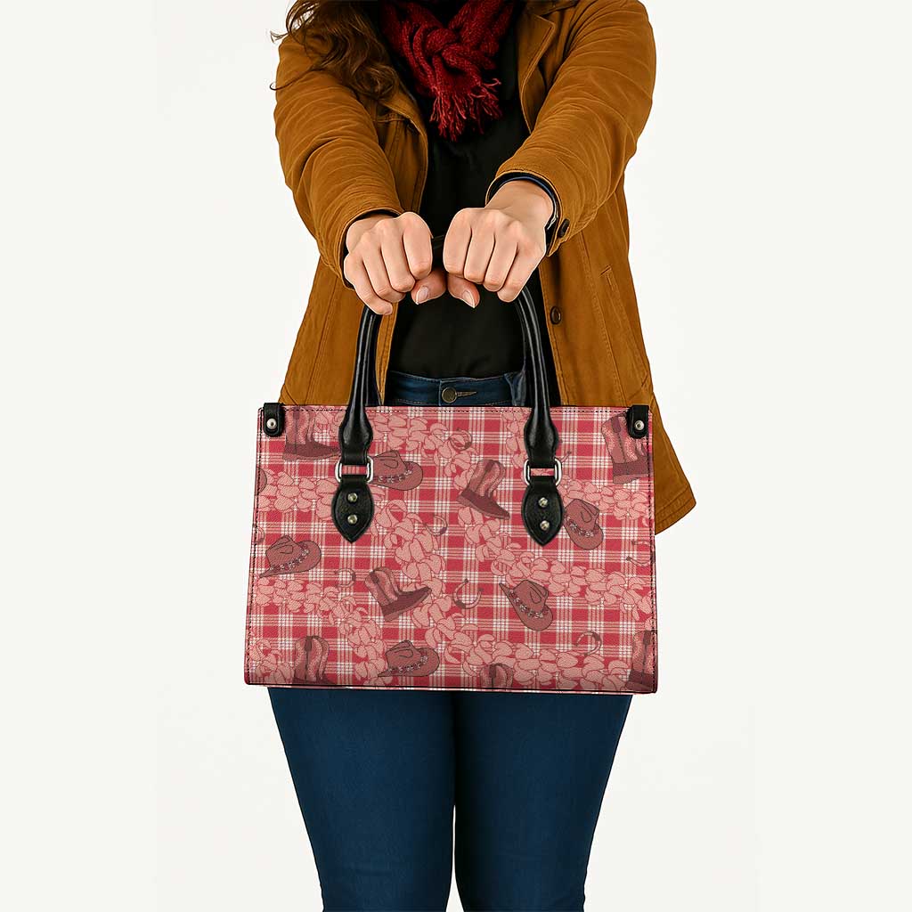 Red Palaka Hawaii Cowboy Leather Bag Puakenikeni Lei Paniolo Papale Seamless Vibes - Polynesian Pride