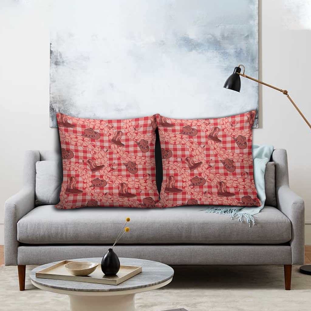 Red Palaka Hawaii Cowboy Pillow Cover Puakenikeni Lei Paniolo Papale Seamless Vibes - Polynesian Pride