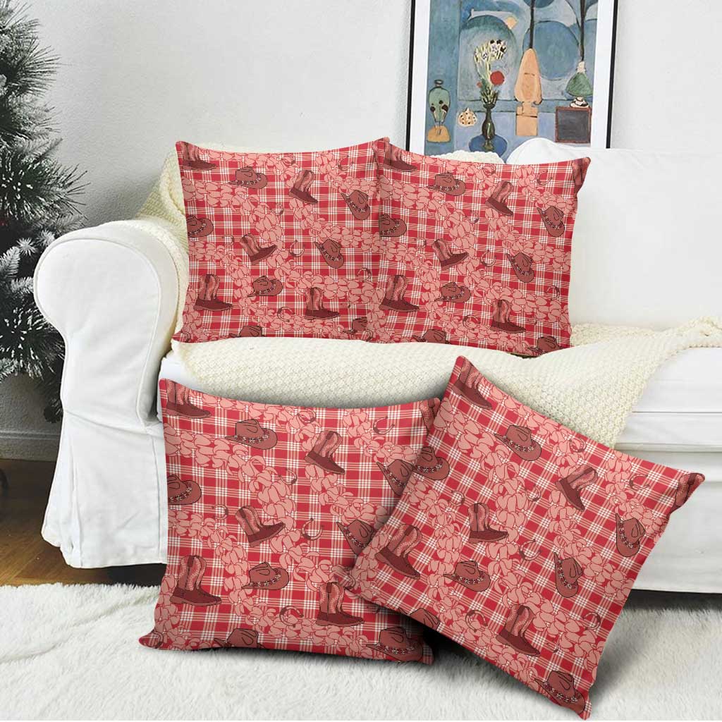 Red Palaka Hawaii Cowboy Pillow Cover Puakenikeni Lei Paniolo Papale Seamless Vibes - Polynesian Pride
