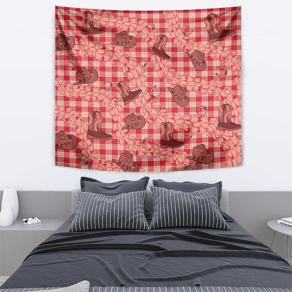 Red Palaka Hawaii Cowboy Tapestry Puakenikeni Lei Paniolo Papale Seamless Vibes - Polynesian Pride