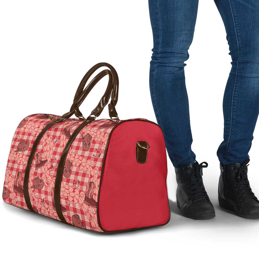 Red Palaka Hawaii Cowboy Travel Bag Puakenikeni Lei Paniolo Papale Seamless Vibes - Polynesian Pride