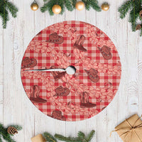 Red Palaka Hawaii Cowboy Tree Skirt Puakenikeni Lei Paniolo Papale Seamless Vibes - Polynesian Pride