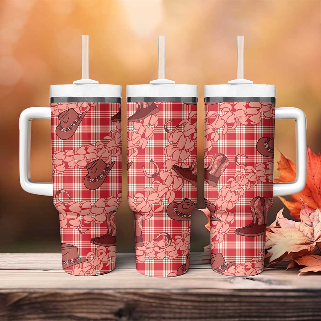 Red Palaka Hawaii Cowboy Tumbler With Handle Puakenikeni Lei Paniolo Papale Seamless Vibes - Polynesian Pride
