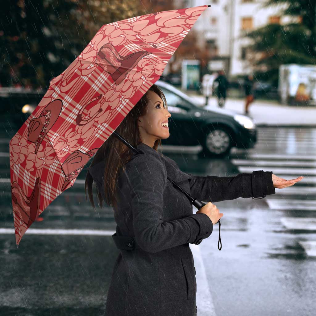 Red Palaka Hawaii Cowboy Umbrella Puakenikeni Lei Paniolo Papale Seamless Vibes - Polynesian Pride