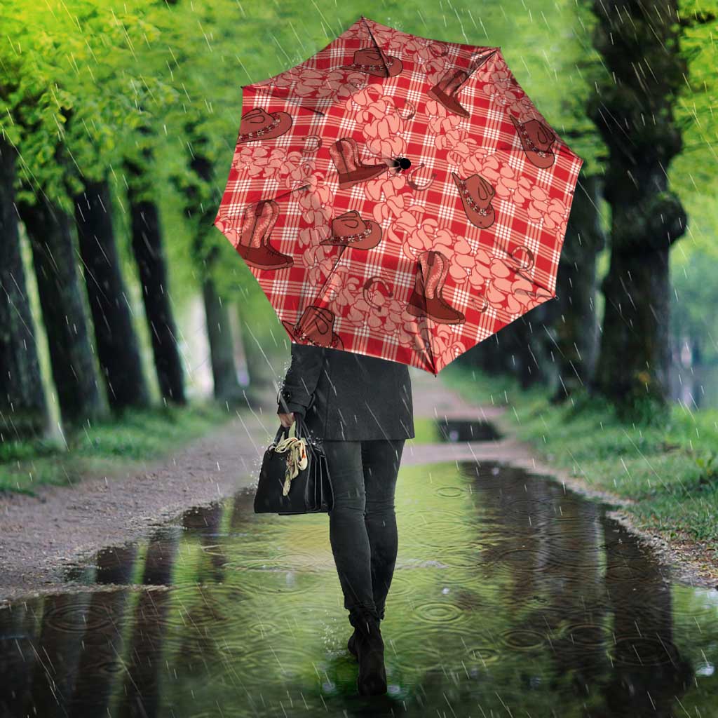 Red Palaka Hawaii Cowboy Umbrella Puakenikeni Lei Paniolo Papale Seamless Vibes - Polynesian Pride