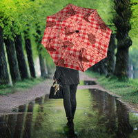 Red Palaka Hawaii Cowboy Umbrella Puakenikeni Lei Paniolo Papale Seamless Vibes - Polynesian Pride