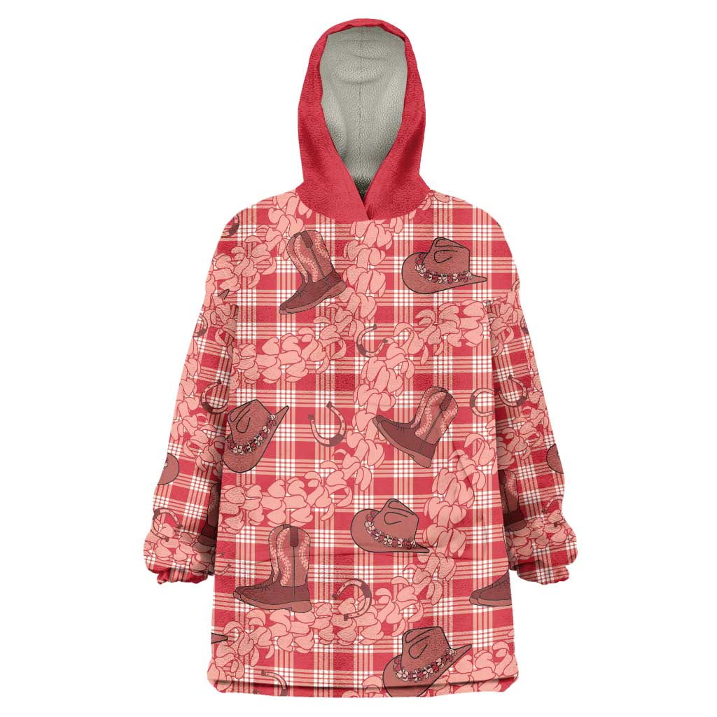 Red Palaka Hawaii Cowboy Wearable Blanket Hoodie Puakenikeni Lei Paniolo Papale Seamless Vibes LT14 One Size Red - Polynesian Pride