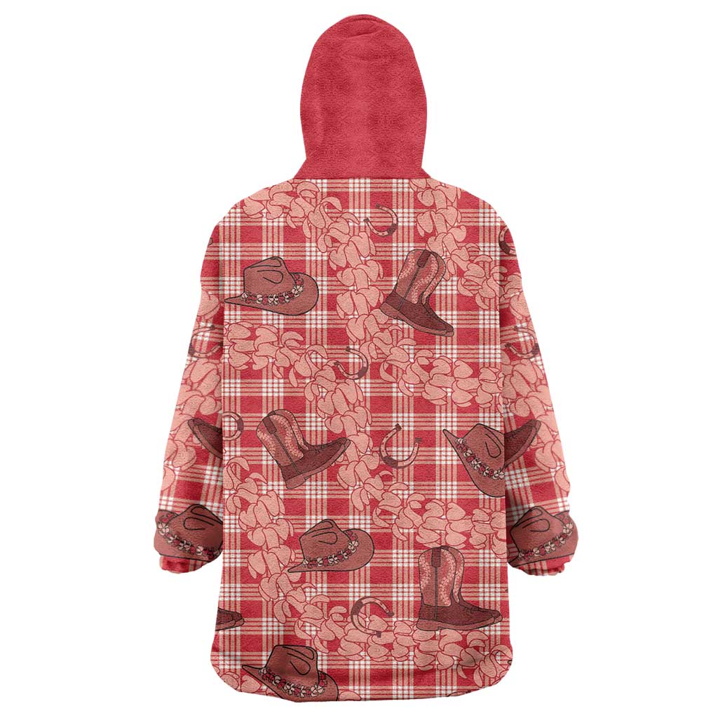 Red Palaka Hawaii Cowboy Wearable Blanket Hoodie Puakenikeni Lei Paniolo Papale Seamless Vibes LT14 - Polynesian Pride