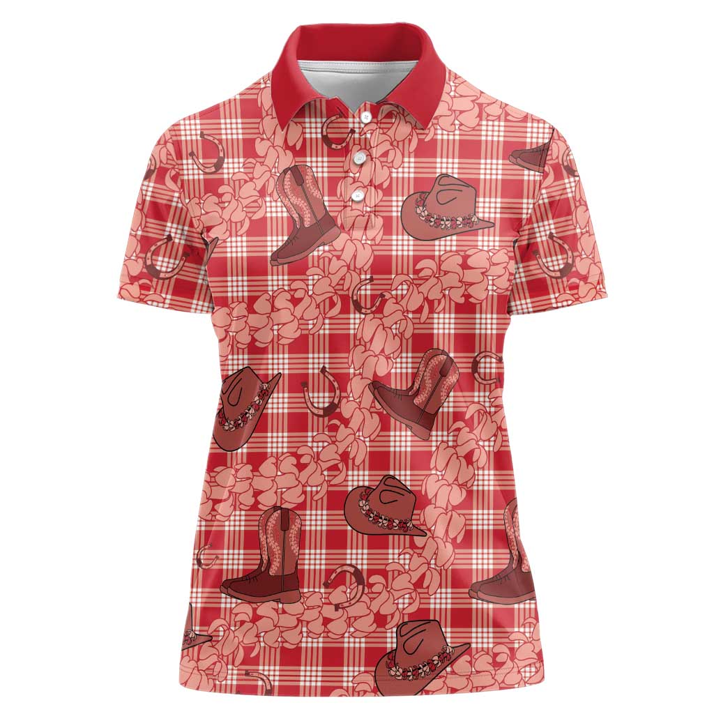 Red Palaka Hawaii Cowboy Women Polo Shirt Puakenikeni Lei Paniolo Papale Seamless Vibes LT14 Female Red - Polynesian Pride