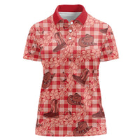 Red Palaka Hawaii Cowboy Women Polo Shirt Puakenikeni Lei Paniolo Papale Seamless Vibes LT14 Female Red - Polynesian Pride
