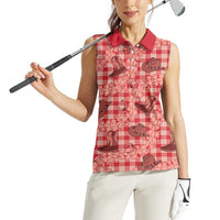 Red Palaka Hawaii Cowboy Women Sleeveless Polo Shirt Puakenikeni Lei Paniolo Papale Seamless Vibes LT14 - Polynesian Pride