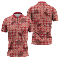 Red Palaka Hawaii Cowboy Zipper Polo Shirt Puakenikeni Lei Paniolo Papale Seamless Vibes LT14 - Polynesian Pride