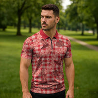 Red Palaka Hawaii Cowboy Zipper Polo Shirt Puakenikeni Lei Paniolo Papale Seamless Vibes LT14 - Polynesian Pride