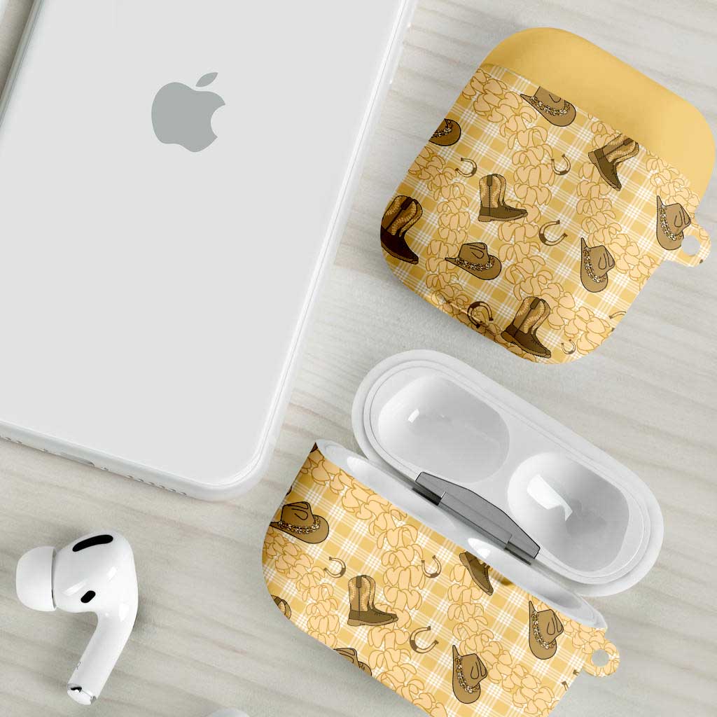 Yellow Palaka Hawaii Cowboy AirPods Case Puakenikeni Lei Paniolo Papale Seamless Vibes - Polynesian Pride