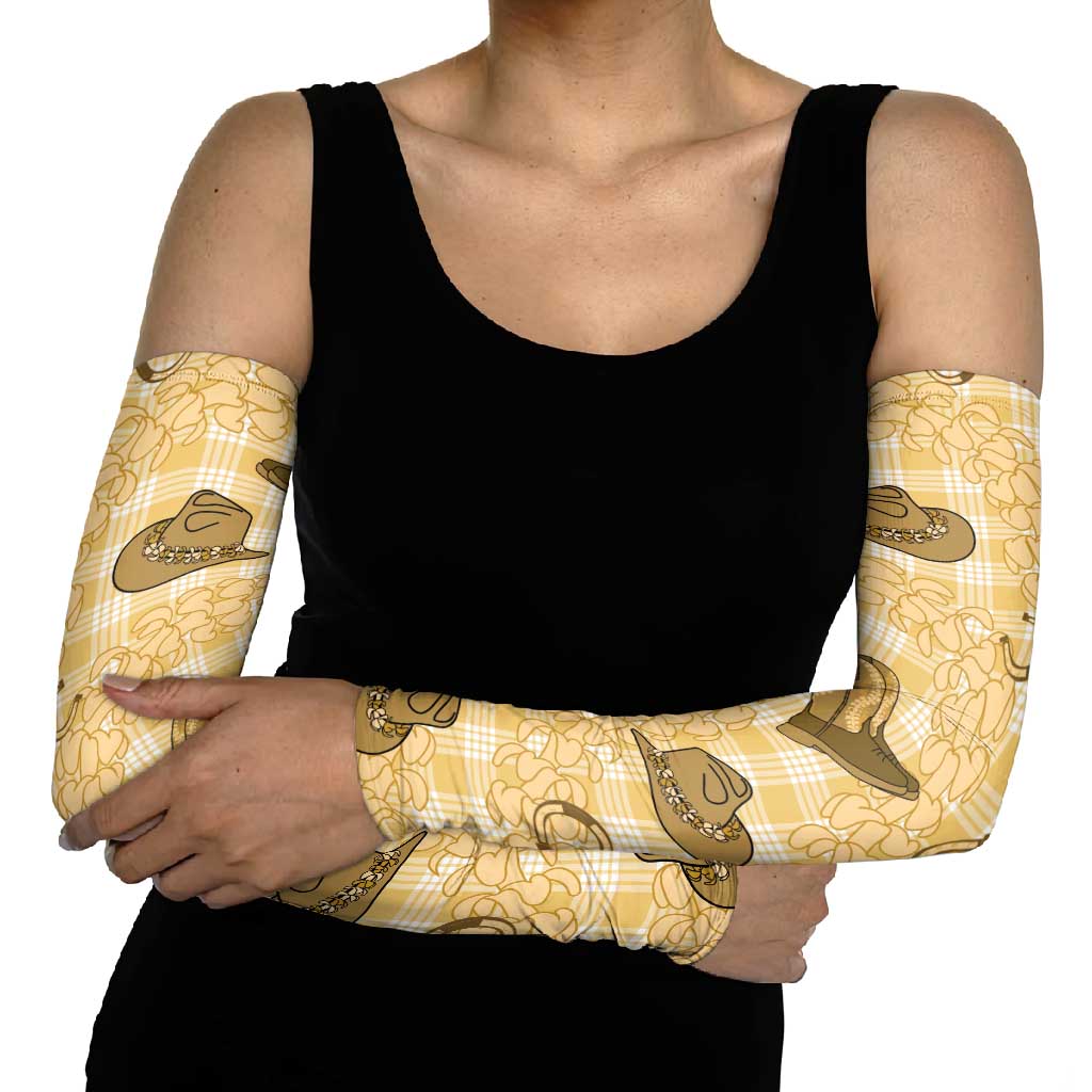 Yellow Palaka Hawaii Cowboy Arm Sleeves Puakenikeni Lei Paniolo Papale Seamless Vibes - Polynesian Pride