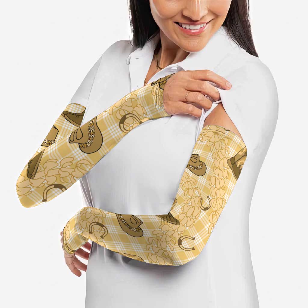 Yellow Palaka Hawaii Cowboy Arm Sleeves Puakenikeni Lei Paniolo Papale Seamless Vibes - Polynesian Pride