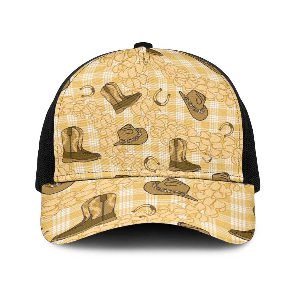 Yellow Palaka Hawaii Cowboy Baseball Net Cap Puakenikeni Lei Paniolo Papale Seamless Vibes - Polynesian Pride