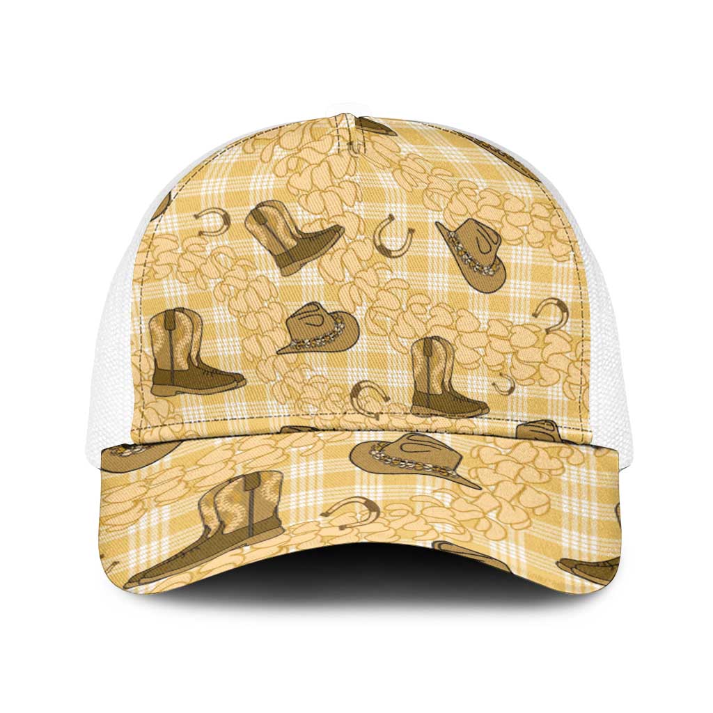Yellow Palaka Hawaii Cowboy Baseball Net Cap Puakenikeni Lei Paniolo Papale Seamless Vibes - Polynesian Pride