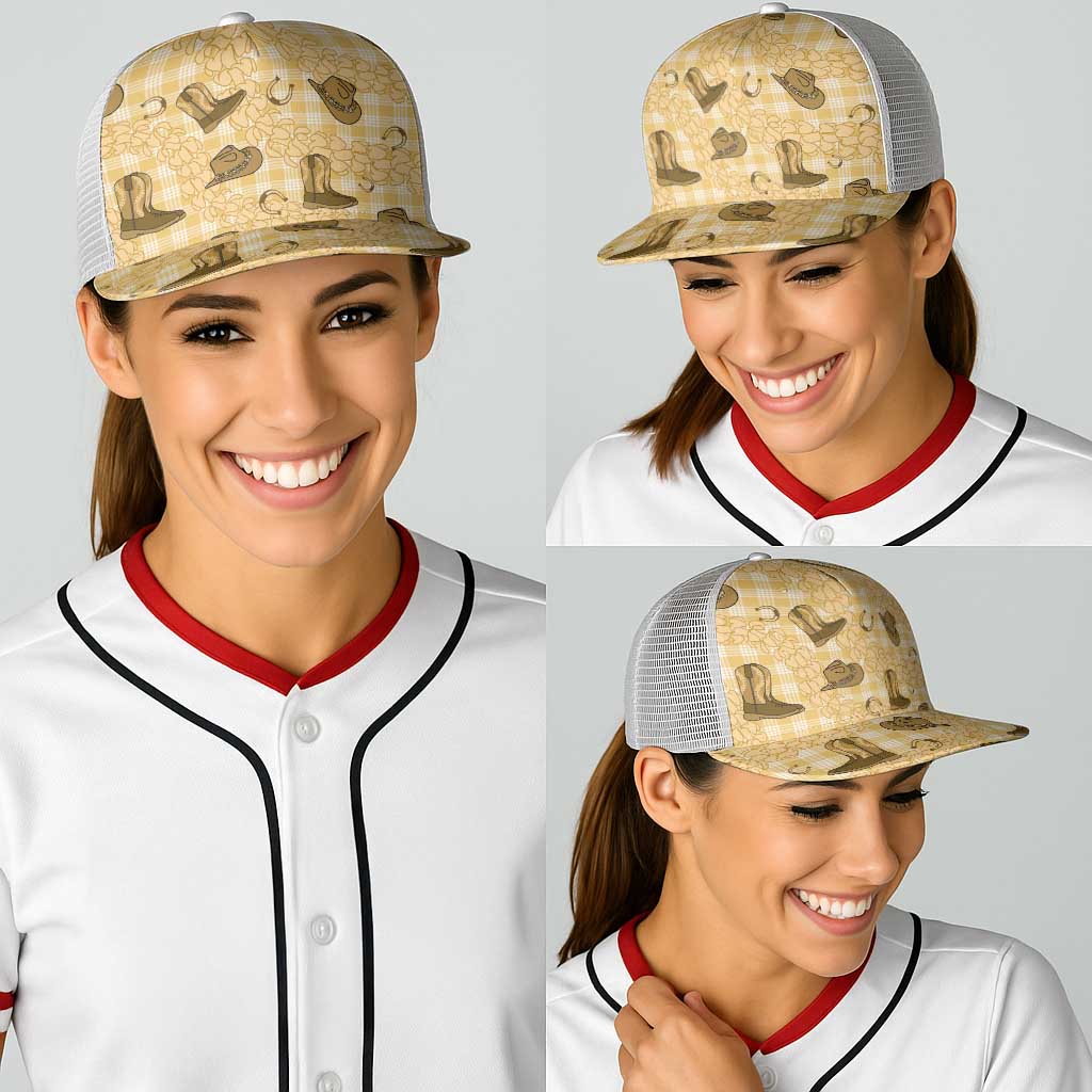 Yellow Palaka Hawaii Cowboy Baseball Net Cap Puakenikeni Lei Paniolo Papale Seamless Vibes - Polynesian Pride
