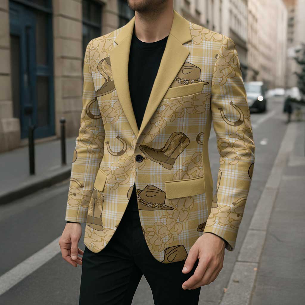Yellow Palaka Hawaii Cowboy Blazer Puakenikeni Lei Paniolo Papale Seamless Vibes - Polynesian Pride