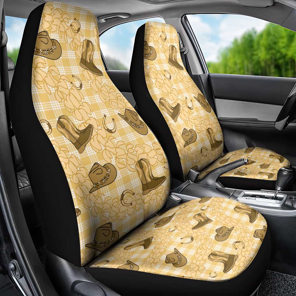 Yellow Palaka Hawaii Cowboy Car Seat Cover Puakenikeni Lei Paniolo Papale Seamless Vibes LT14 - Polynesian Pride