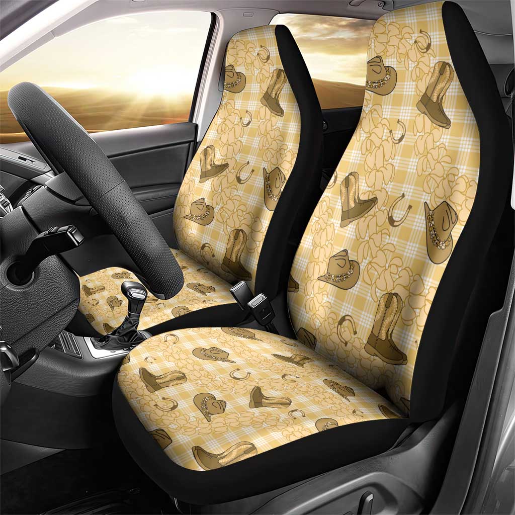 Yellow Palaka Hawaii Cowboy Car Seat Cover Puakenikeni Lei Paniolo Papale Seamless Vibes LT14 - Polynesian Pride