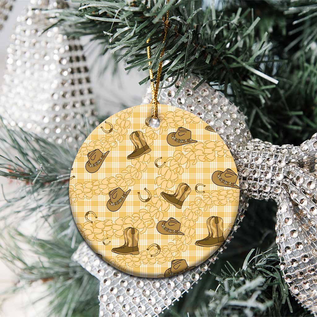 Yellow Palaka Hawaii Cowboy Ceramic Ornament Puakenikeni Lei Paniolo Papale Seamless Vibes - Polynesian Pride