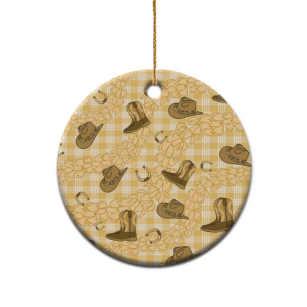 Yellow Palaka Hawaii Cowboy Ceramic Ornament Puakenikeni Lei Paniolo Papale Seamless Vibes - Polynesian Pride