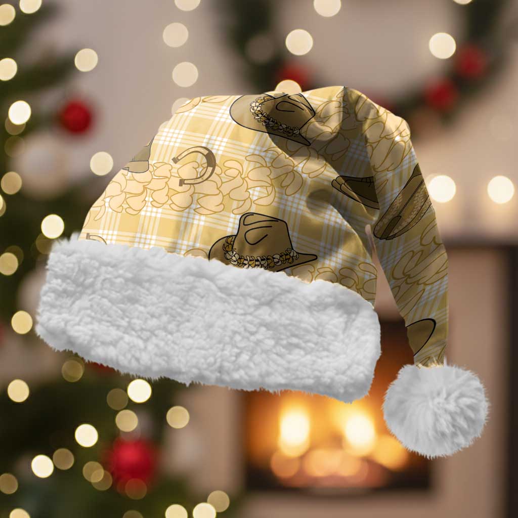 Yellow Palaka Hawaii Cowboy Christmas Santa Hat Puakenikeni Lei Paniolo Papale Seamless Vibes - Polynesian Pride
