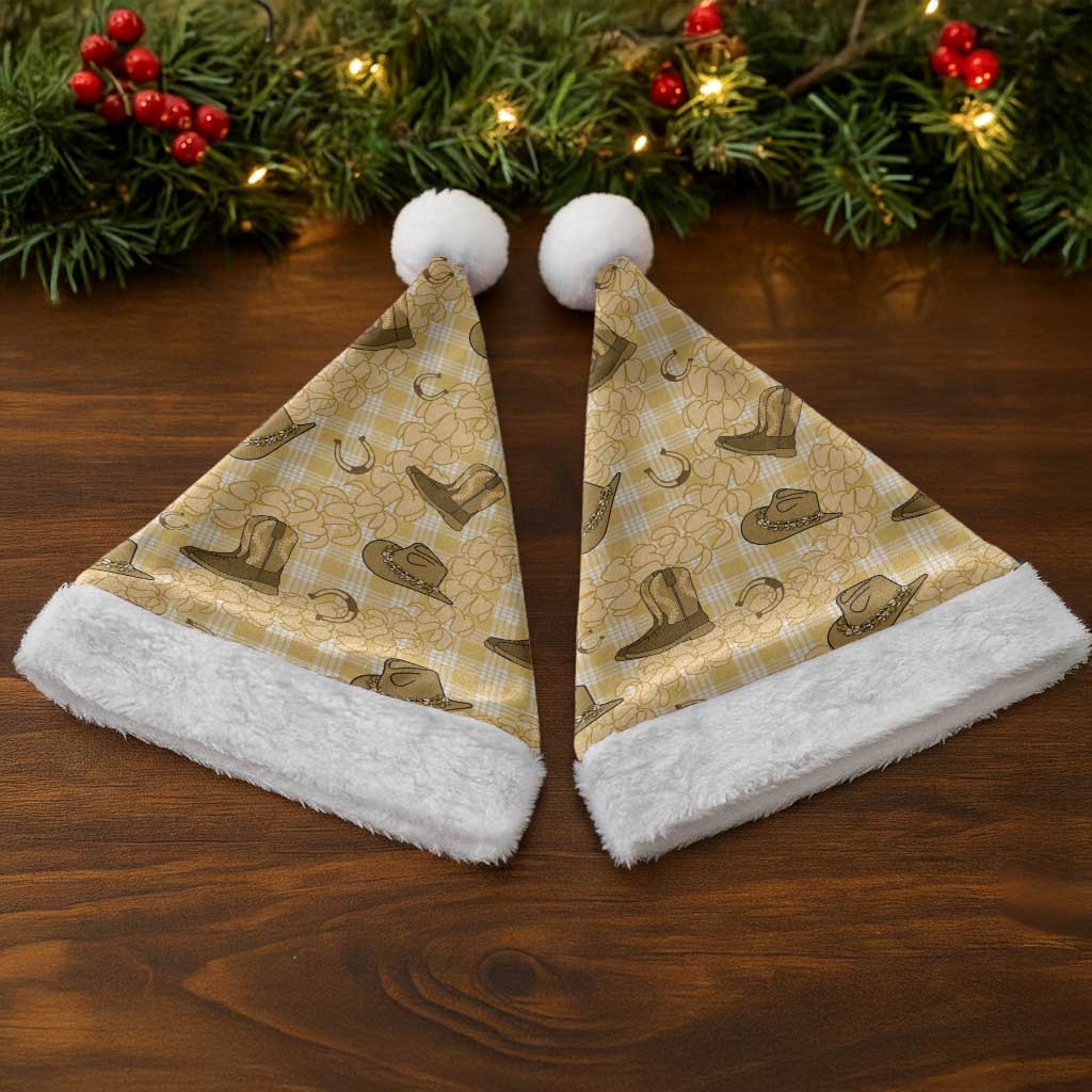 Yellow Palaka Hawaii Cowboy Christmas Santa Hat Puakenikeni Lei Paniolo Papale Seamless Vibes - Polynesian Pride