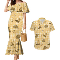 Yellow Palaka Hawaii Cowboy Couples Matching Mermaid Dress and Hawaiian Shirt Puakenikeni Lei Paniolo Papale Seamless Vibes LT14 Yellow - Polynesian Pride