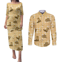 Yellow Palaka Hawaii Cowboy Couples Matching Puletasi and Long Sleeve Button Shirt Puakenikeni Lei Paniolo Papale Seamless Vibes LT14 Yellow - Polynesian Pride