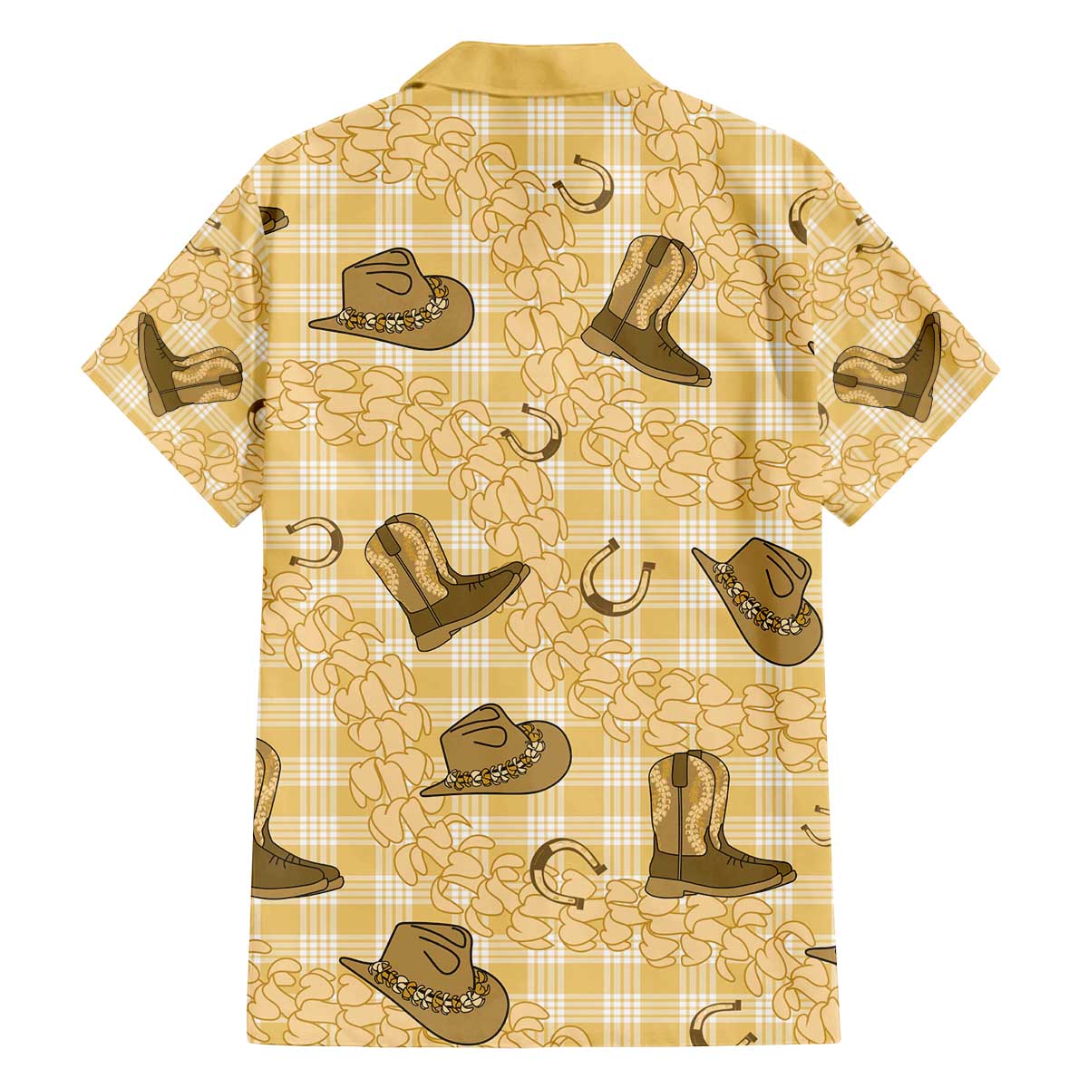 Yellow Palaka Hawaii Cowboy Family Matching Off The Shoulder Long Sleeve Dress and Hawaiian Shirt Puakenikeni Lei Paniolo Papale Seamless Vibes LT14 - Polynesian Pride