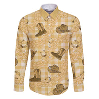 Yellow Palaka Hawaii Cowboy Family Matching Off The Shoulder Long Sleeve Dress and Hawaiian Shirt Puakenikeni Lei Paniolo Papale Seamless Vibes LT14 Dad's Shirt - Long Sleeve Yellow - Polynesian Pride