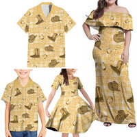 Yellow Palaka Hawaii Cowboy Family Matching Off Shoulder Maxi Dress and Hawaiian Shirt Puakenikeni Lei Paniolo Papale Seamless Vibes LT14 - Polynesian Pride