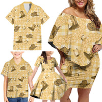 Yellow Palaka Hawaii Cowboy Family Matching Off Shoulder Short Dress and Hawaiian Shirt Puakenikeni Lei Paniolo Papale Seamless Vibes LT14 - Polynesian Pride