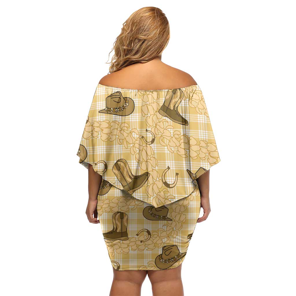 Yellow Palaka Hawaii Cowboy Family Matching Off Shoulder Short Dress and Hawaiian Shirt Puakenikeni Lei Paniolo Papale Seamless Vibes LT14 - Polynesian Pride
